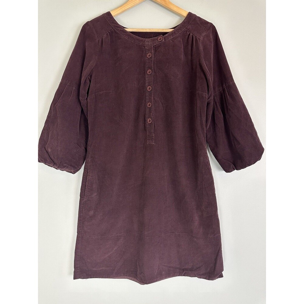 TOAST Women’s 3/4 Sleeve 1/2 Button Brown Corduroy Dress Size 8